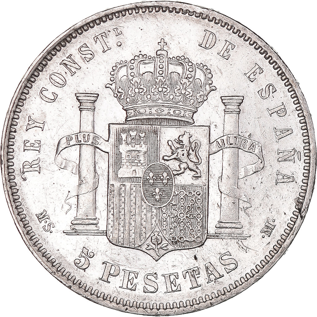 Moneta, Hiszpania, Alfonso XII, 5 Pesetas, 1885, Madrid, AU(50-53), Srebro