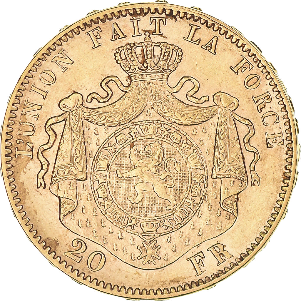 Moeda, Bélgica, Leopold II, 20 Francs, 20 Frank, 1878, AU(50-53), Dourado
