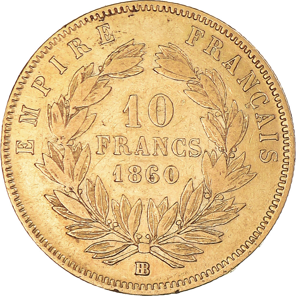 Coin, France, Napoleon III, 10 Francs, 1860, Strasbourg, VF(30-35), Gold