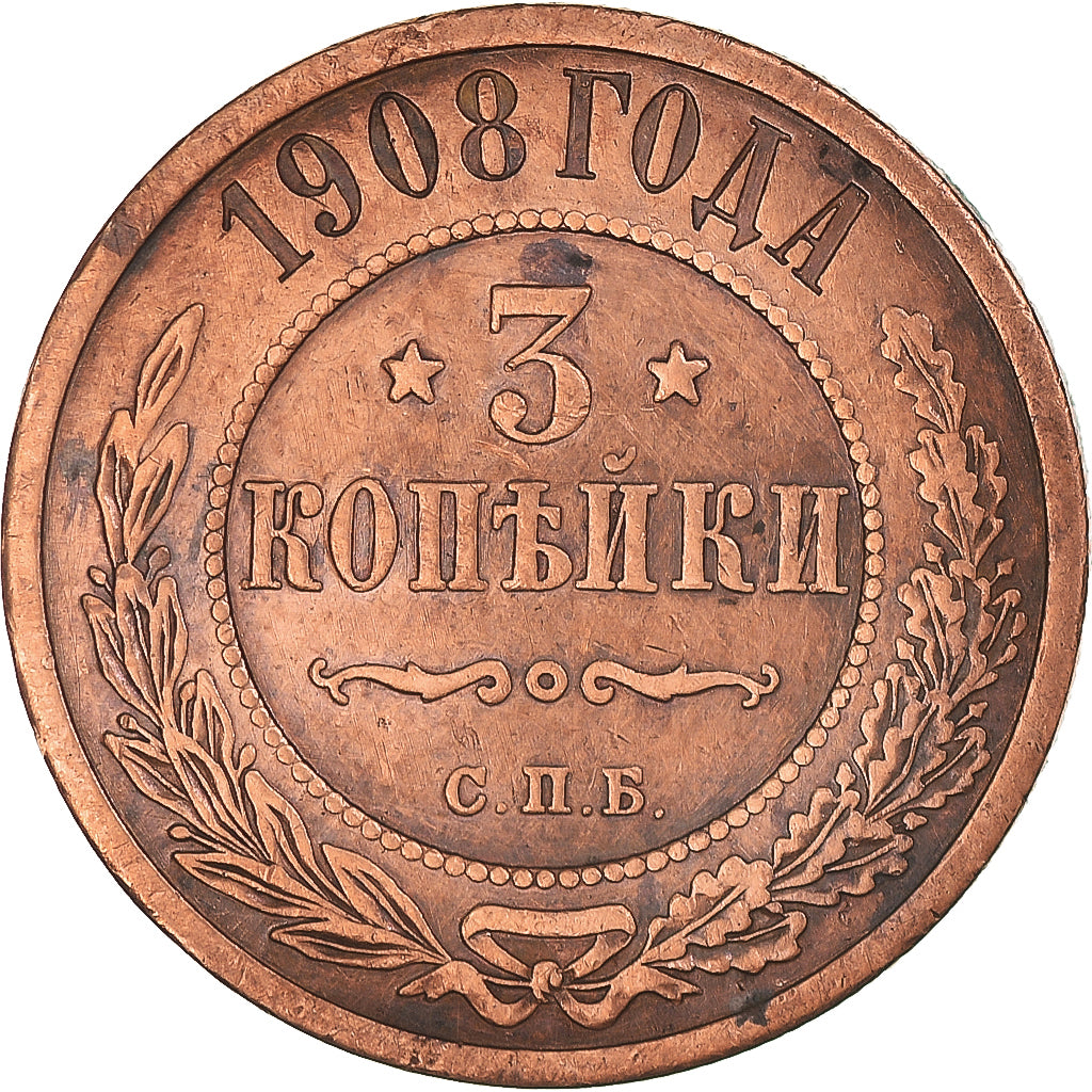 Munten, Rusland, Nicholas II, 3 Kopeks, 1908, Saint-Petersburg, FR, Koper