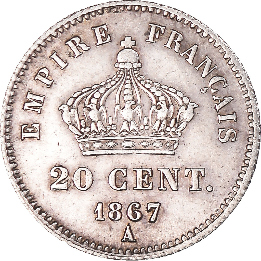 Coin, France, Napoleon III, 20 Centimes, 1867, Paris, EF(40-45), Silver