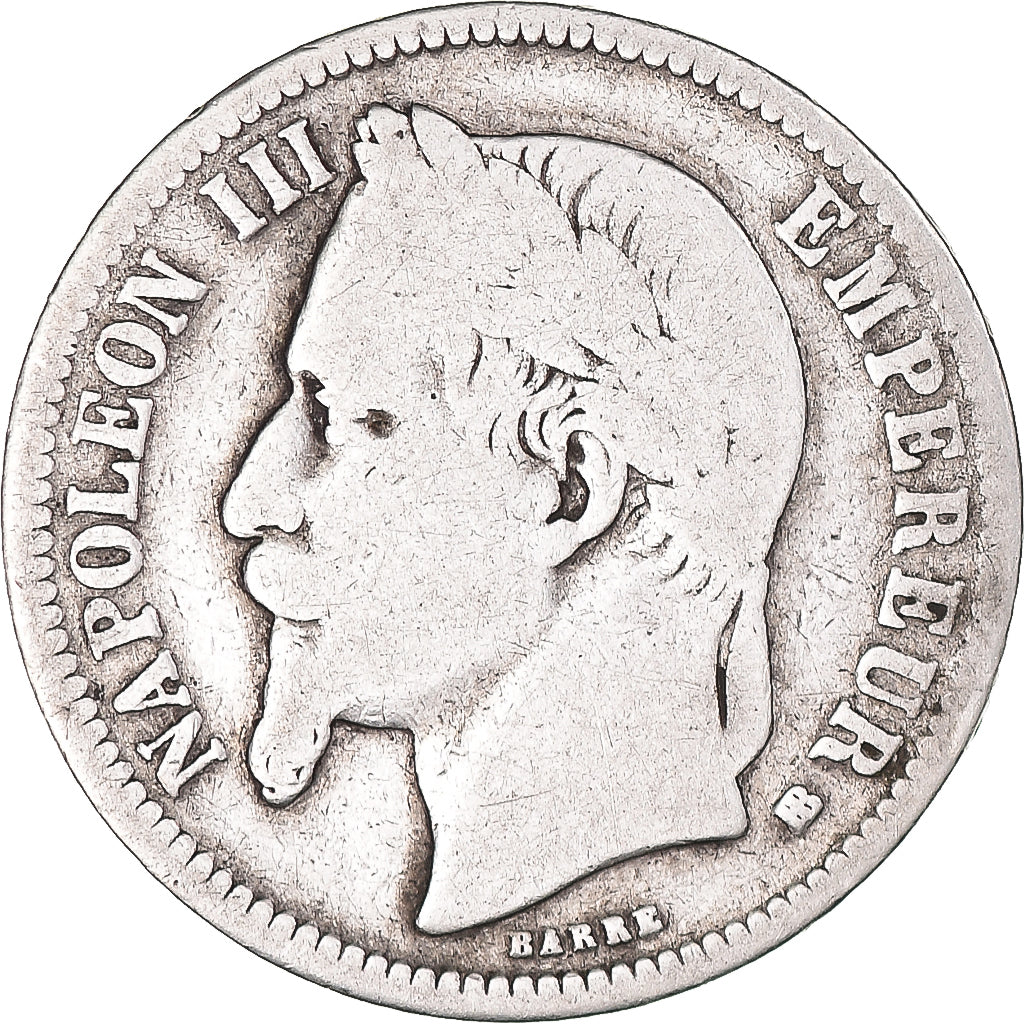 Moneta, Francia, Napoleon III, Franc, 1867, Strasbourg, B+, Argento, KM:806.2