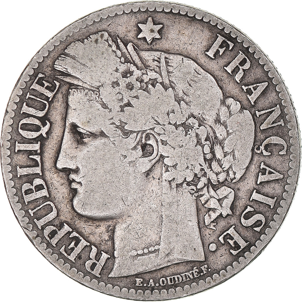 Moneda, Francia, Cérès, 2 Francs, 1871, Paris, BC, Plata, KM:817.1