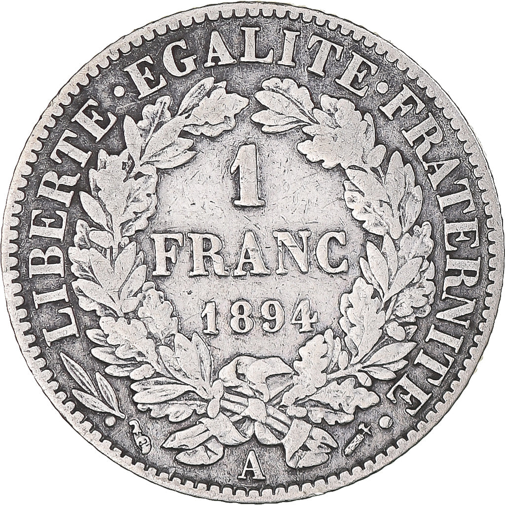 Coin, France, Cérès, Franc, 1894, Paris, VF(30-35), Silver, KM:822.1