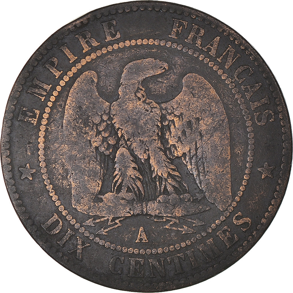 Moneta, Francia, Napoleon III, 10 Centimes, 1855, Paris, ancre, MB, Bronzo