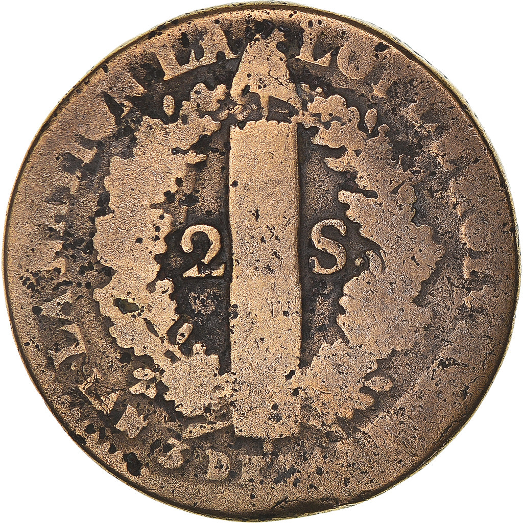 Coin, France, Louis XVI, 2 Sols, 1791, Lille, F(12-15), Métal de cloche