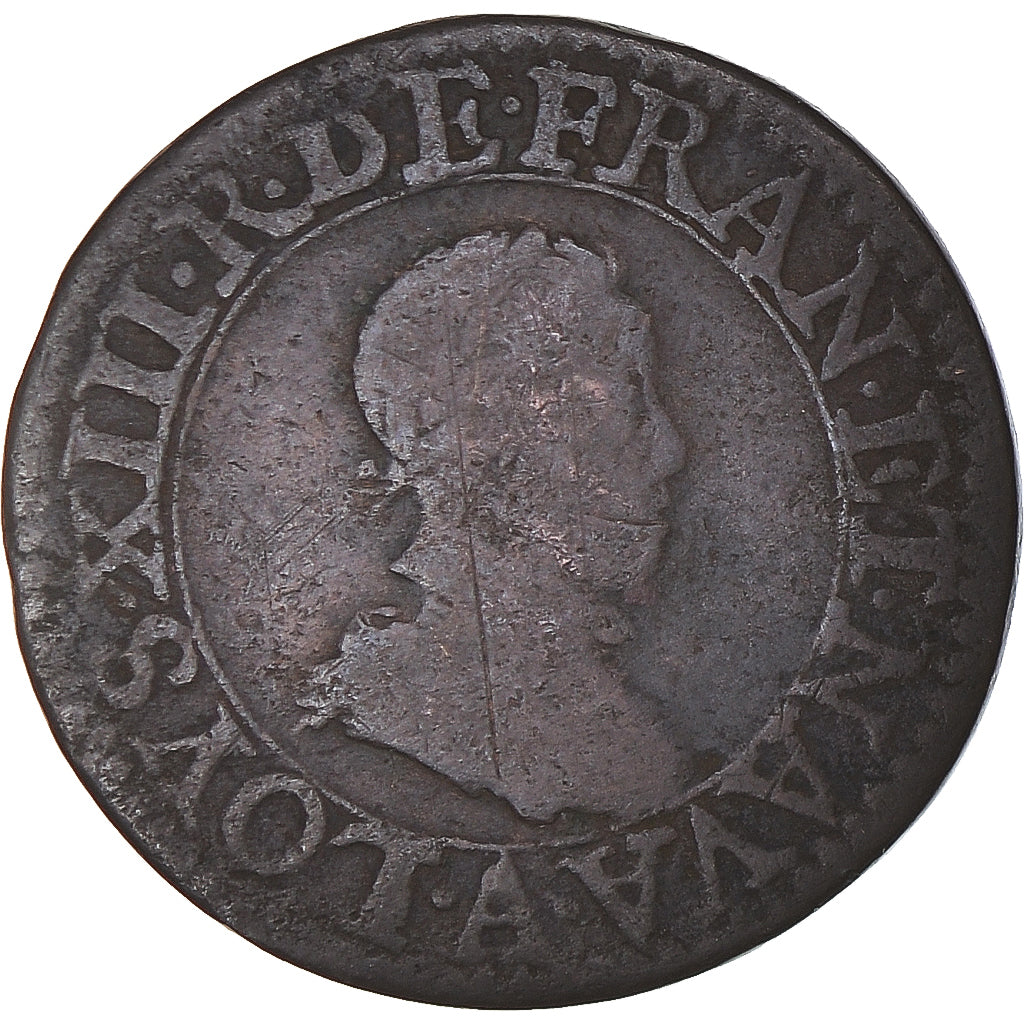 Moneta, Francia, Louis XIII, Double Tournois, 1613, Paris, MB, Rame, KM:43.1