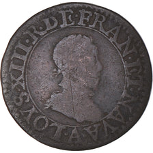 Moneta, Francia, Louis XIII, Double Tournois, 1613, Paris, MB, Rame, KM:43.1