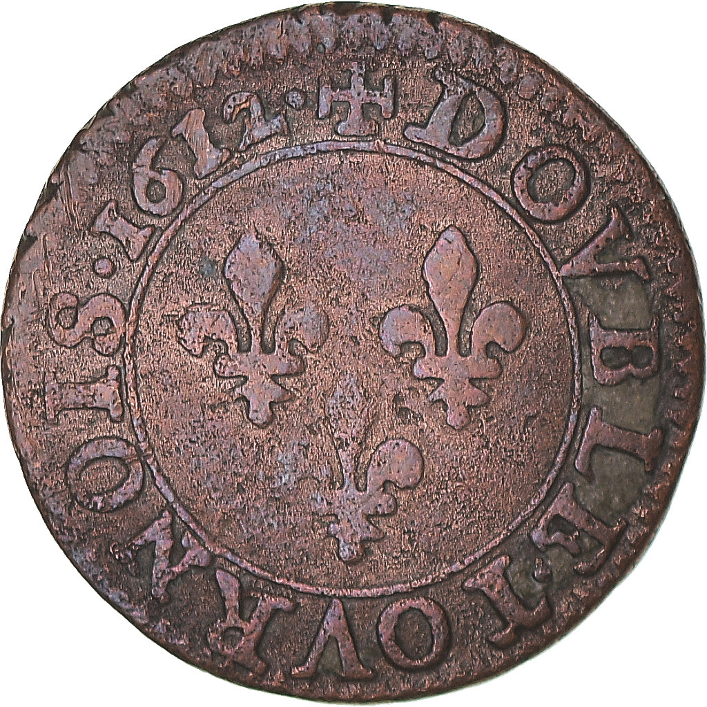 Munten, Frankrijk, Louis XIII, Double Tournois, 1612, Paris, ZG+, Koper