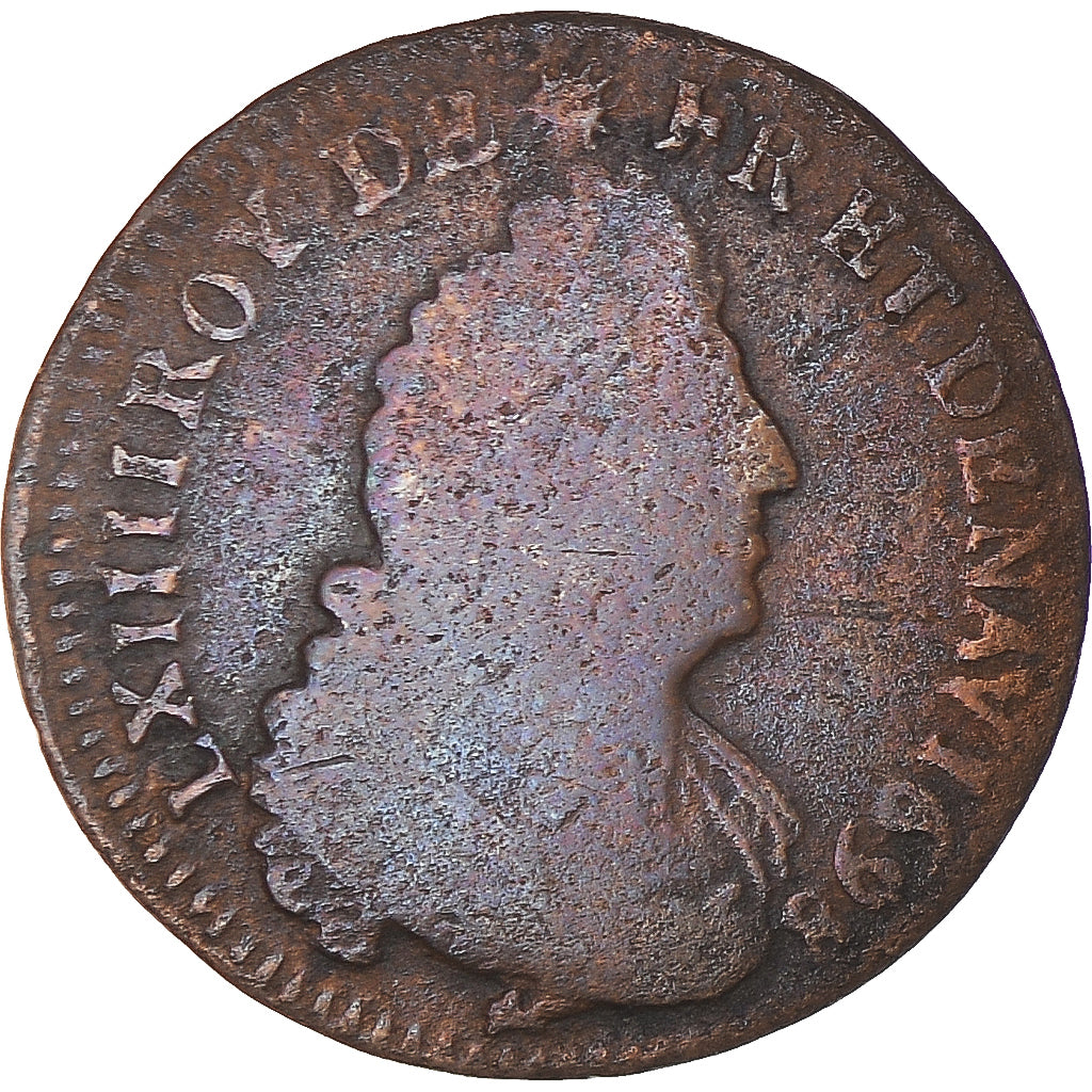 Moneta, Francia, Louis XIV, Liard de France, 1698, Amiens, MB, Rame, KM:284.18