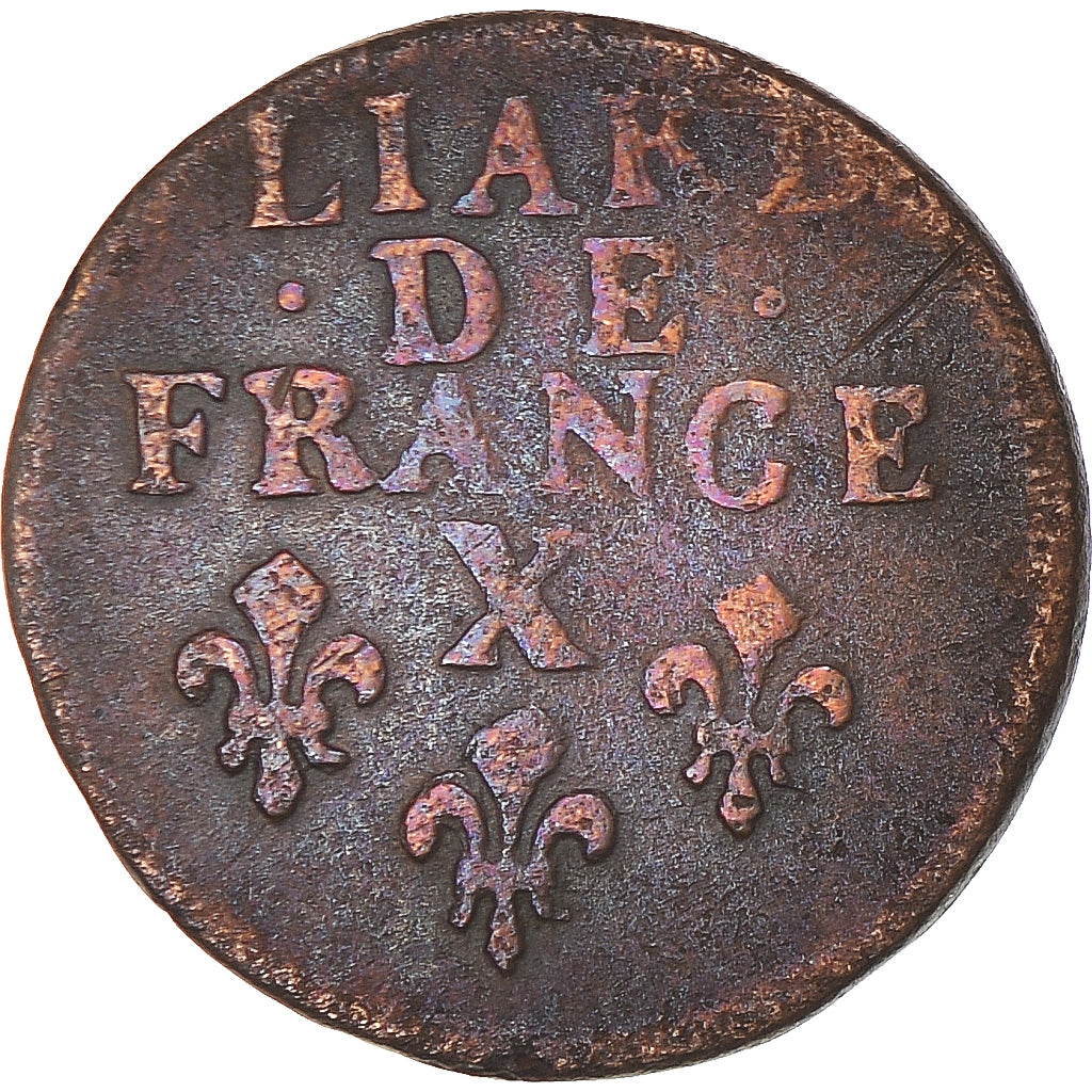 Moneta, Francia, Louis XIV, Liard de France, 1698, Amiens, MB, Rame, KM:284.18