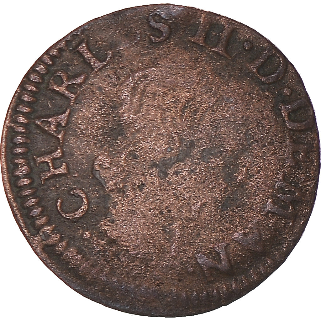 Monnaie, France, CHARLES II DE GONZAGUE, Denier Tournois, 1654, Charleville, TB