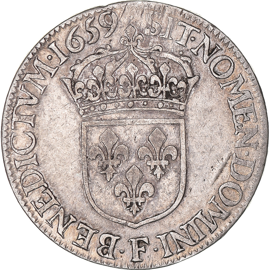 Moeda, França, Louis XIV, 1/2 Écu à la mèche longue, 1659, Angers, Rara