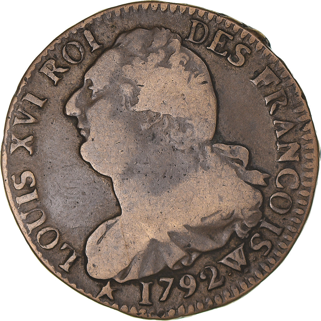 Moneta, Francja, Louis XVI, 2 Sols, 1792, Arras, An 4, VF(30-35), Métal de