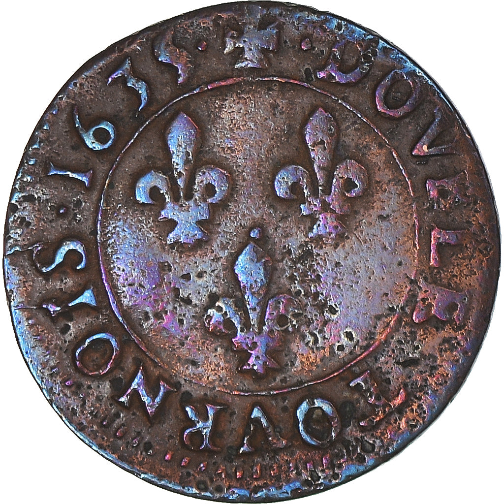 Monnaie, France, Louis XIII, Double Tournois, 1635, Saint Palais, TTB, Cuivre
