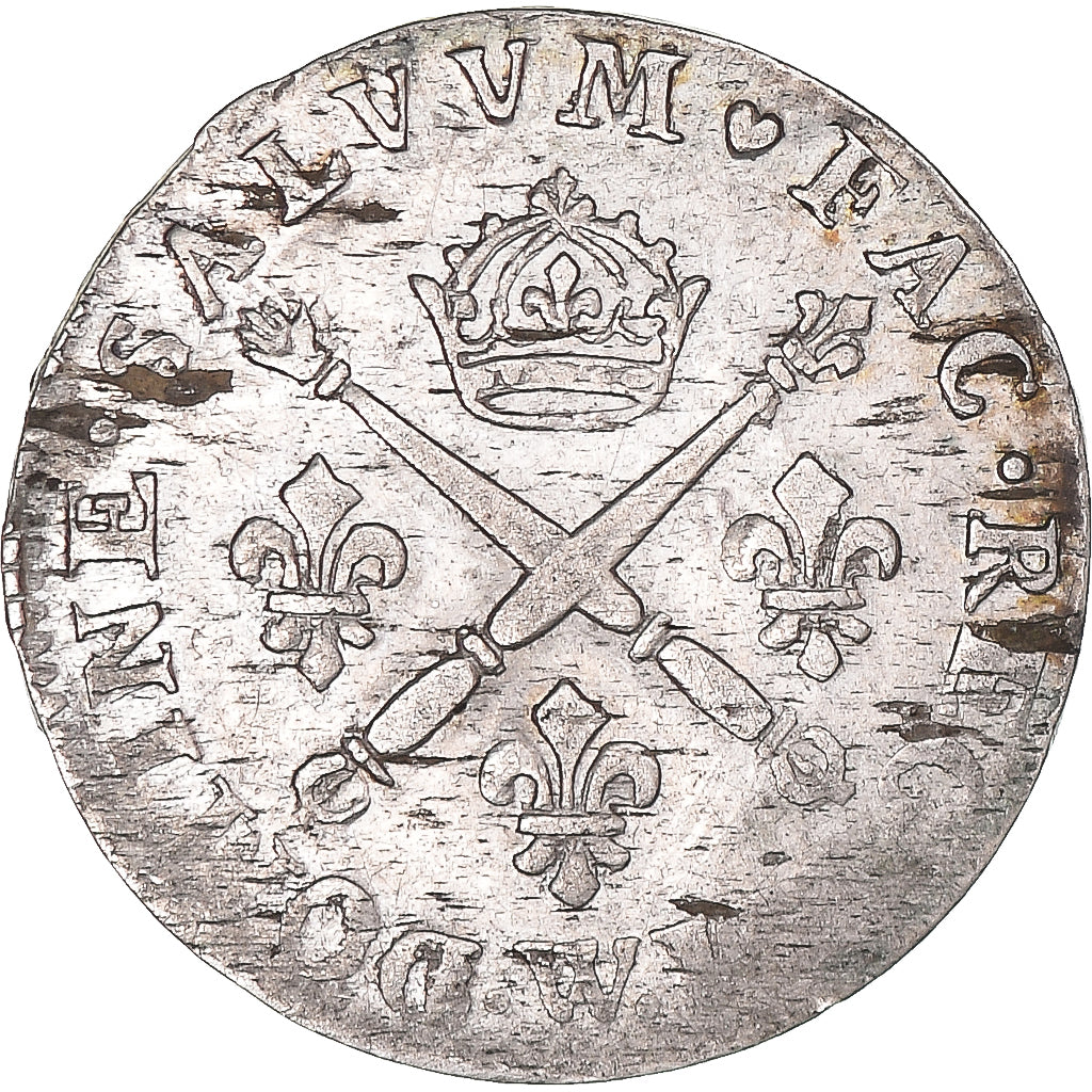 Moneta, Francia, Louis XIV, 10 Sols aux insignes, 1707, Lille, Rare, MB+