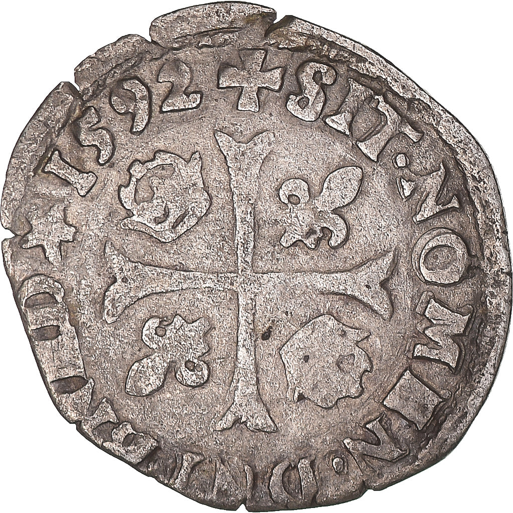 Coin, France, Henri IV, Douzain aux deux H, 1592, Limoges, EF(40-45), Silver