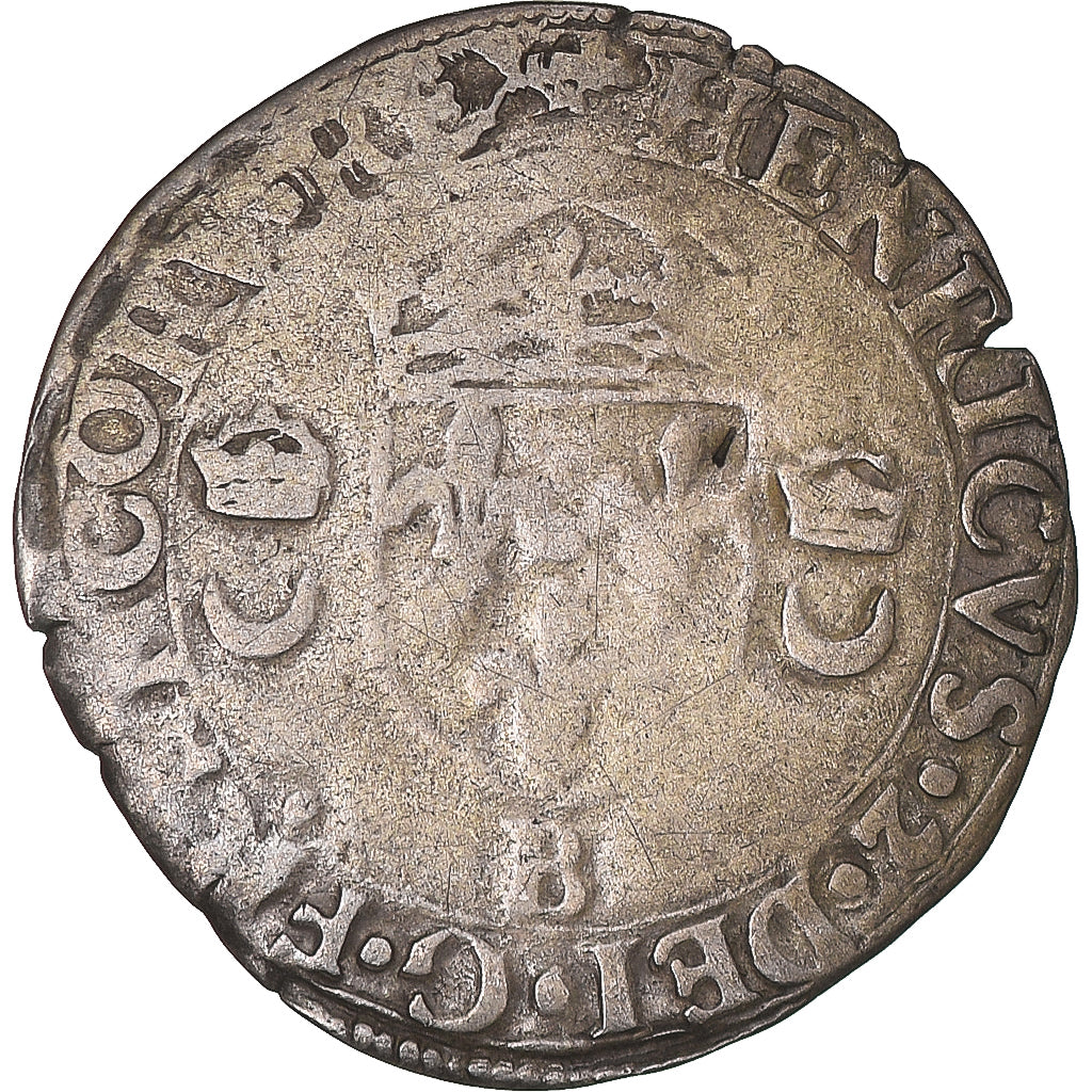 Moneta, Francia, Henri II, Douzain aux croissants, 1557, Rouen, Rare, MB+
