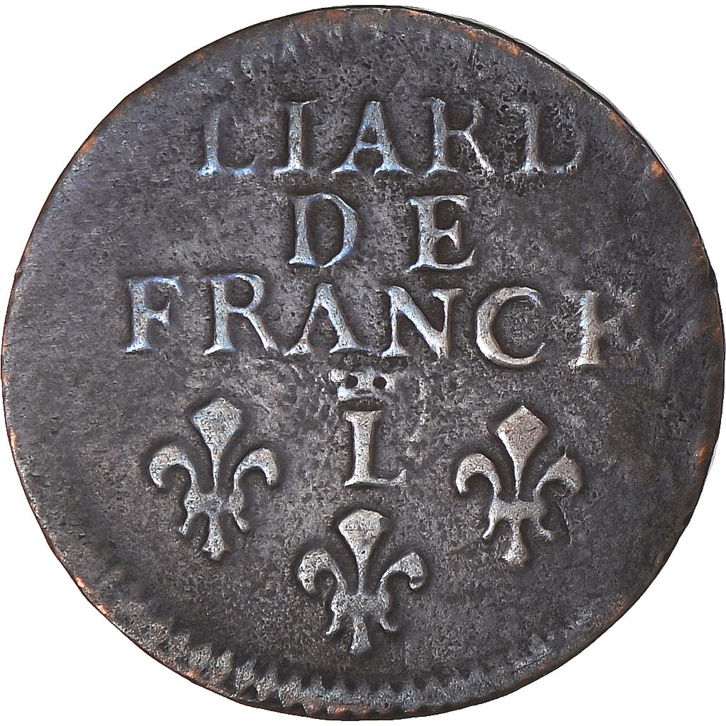 Moneta, Francia, Louis XIV, Liard de France, 1695, Lille, MB+, Rame, KM:284.22