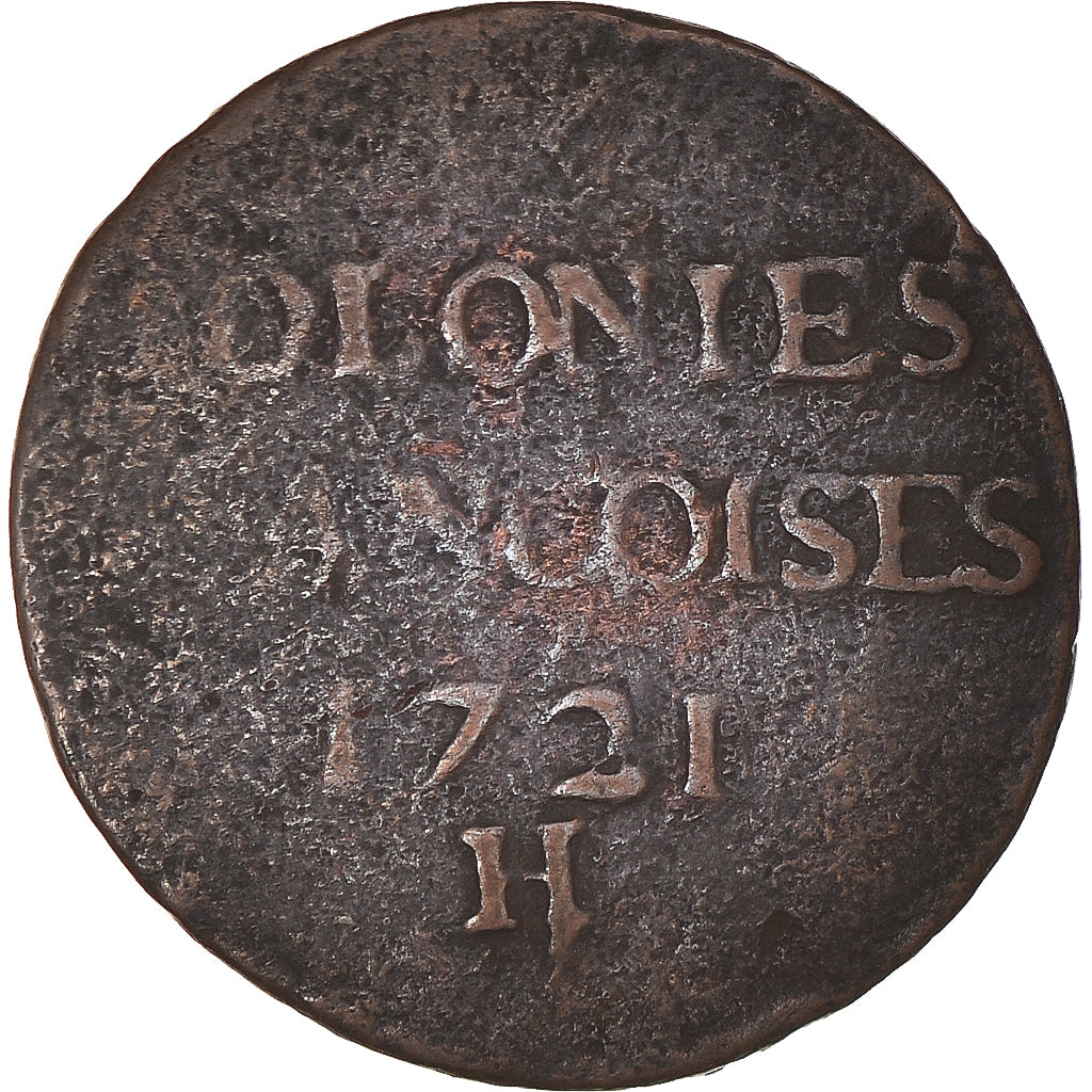 Coin, FRENCH COLONIES, Louis XV, 9 Deniers, 1721, La Rochelle, F(12-15), Copper