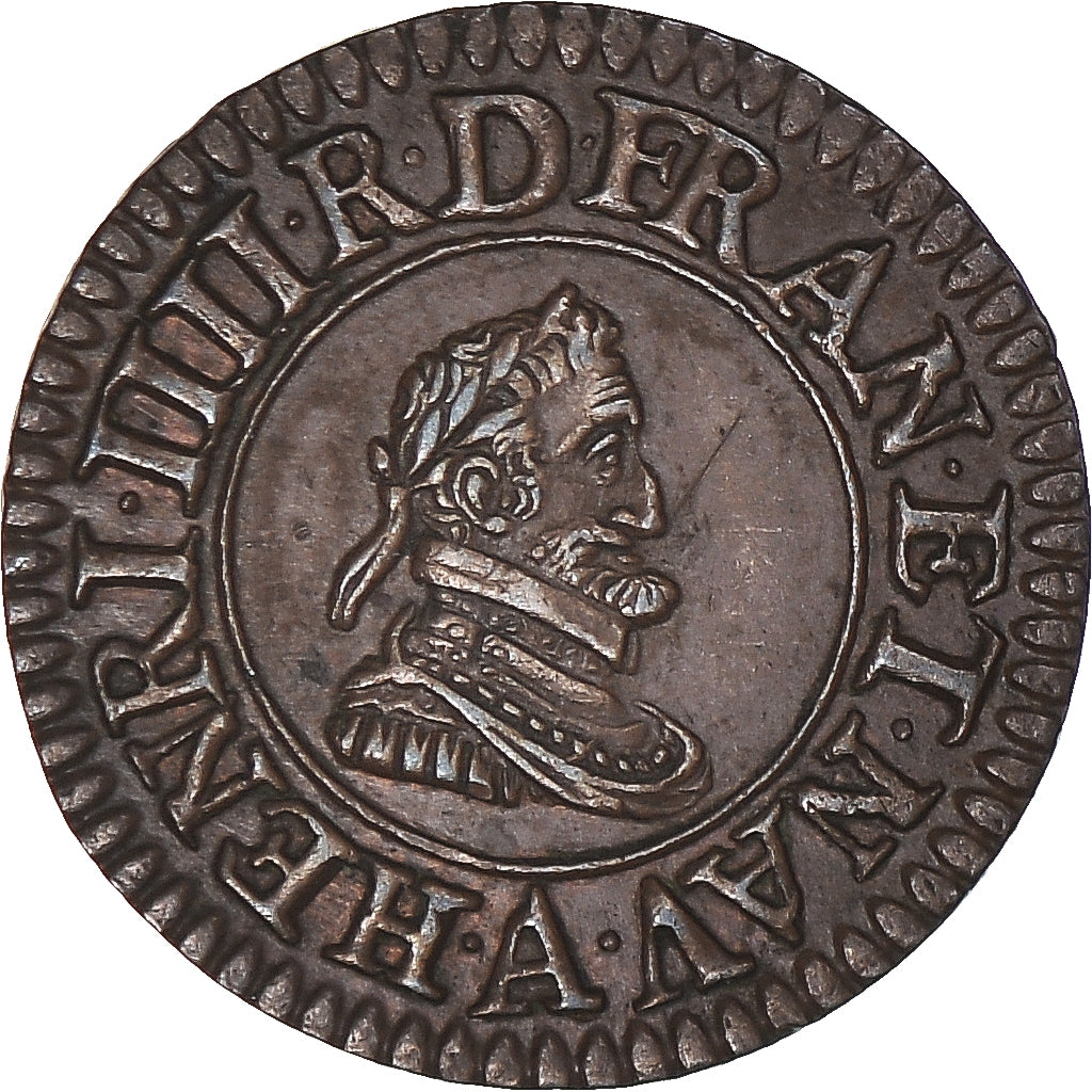 Coin, France, Henri IV, Denier Tournois, 1603, Paris, AU(50-53), Copper