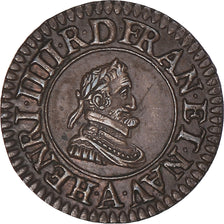 Coin, France, Henri IV, Denier Tournois, 1603, Paris, AU(50-53), Copper