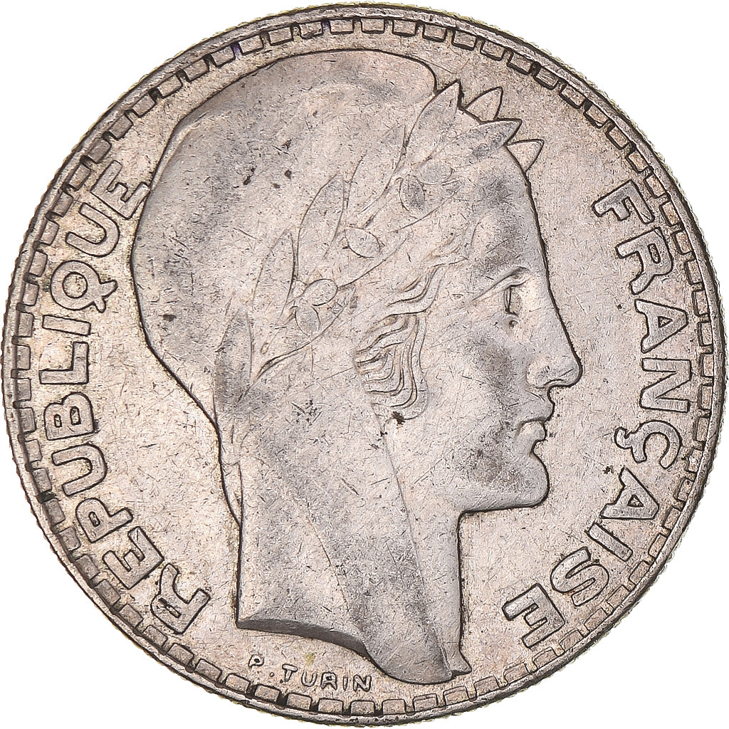 Moneda, Francia, Turin, 20 Francs, 1933, Paris, Rameaux longs, MBC, Plata