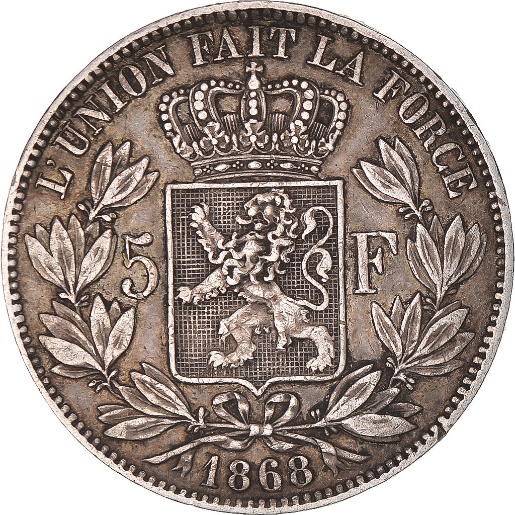 Moneta, Belgio, Leopold II, 5 Francs, 5 Frank, 1868, MB+, Argento, KM:24