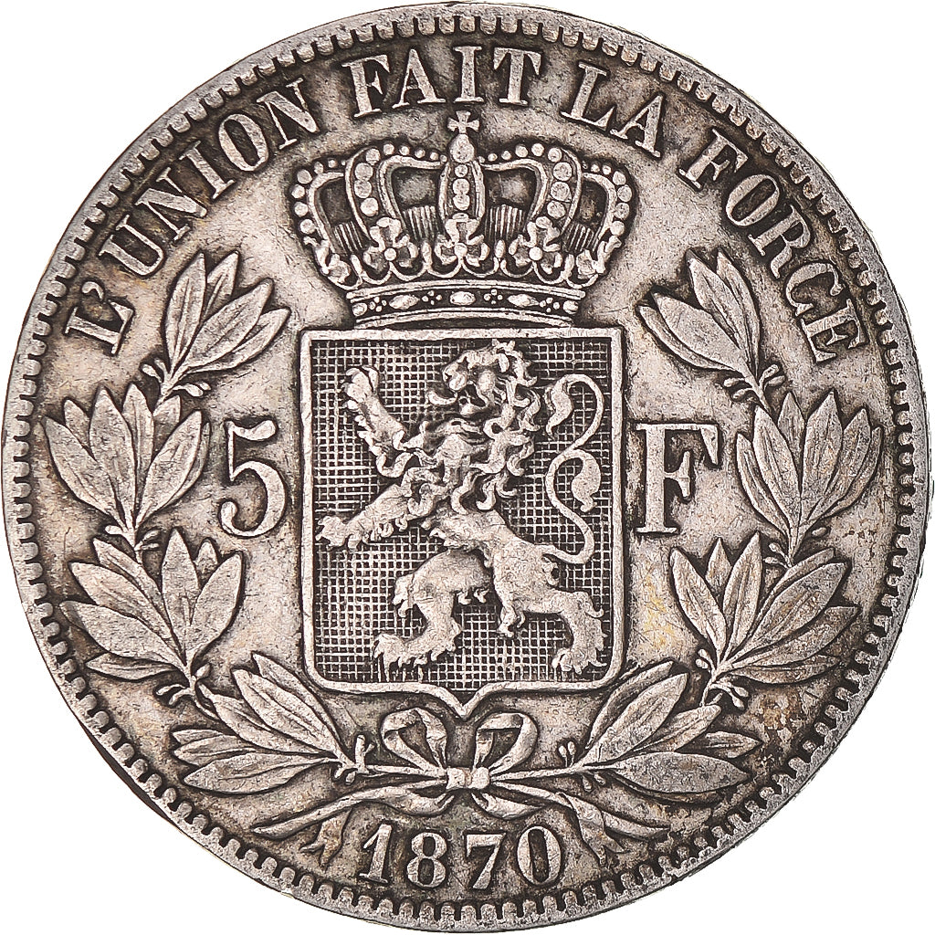 Moneta, Belgio, Leopold II, 5 Francs, 5 Frank, 1870, MB+, Argento, KM:24