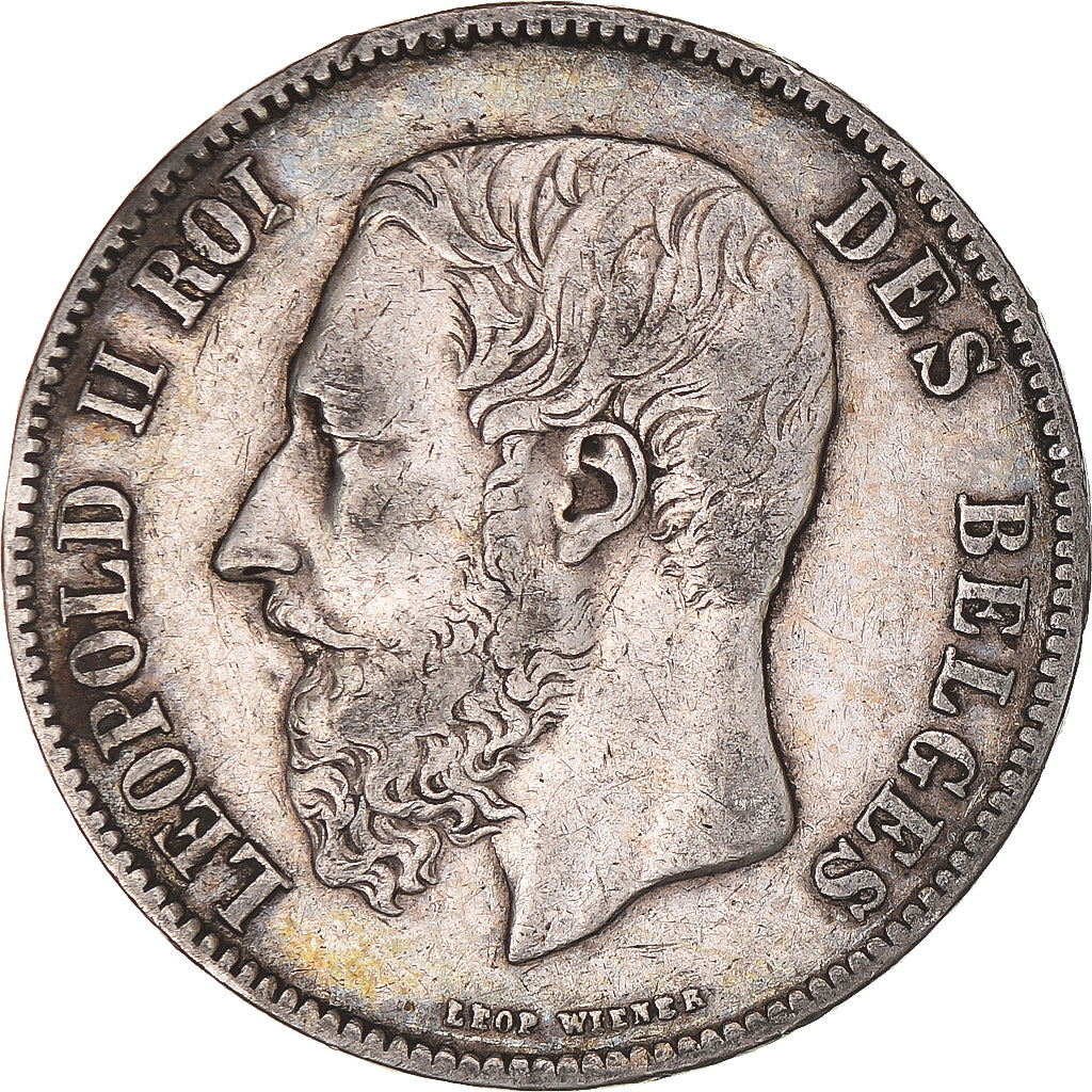 Moneta, Belgio, Leopold II, 5 Francs, 5 Frank, 1871, MB+, Argento, KM:24