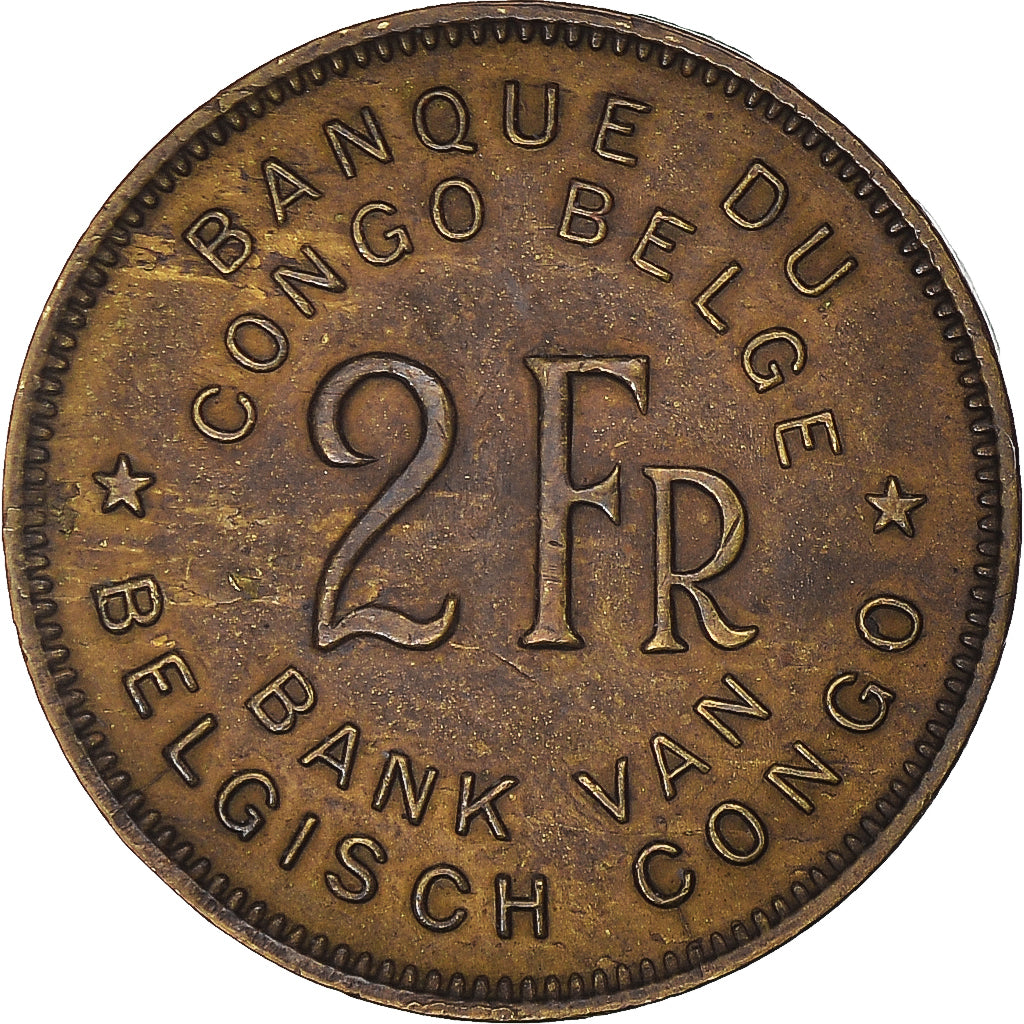 Coin, Belgian Congo, Régence Prince Charles, 2 Francs, 1947, AU(50-53), Brass