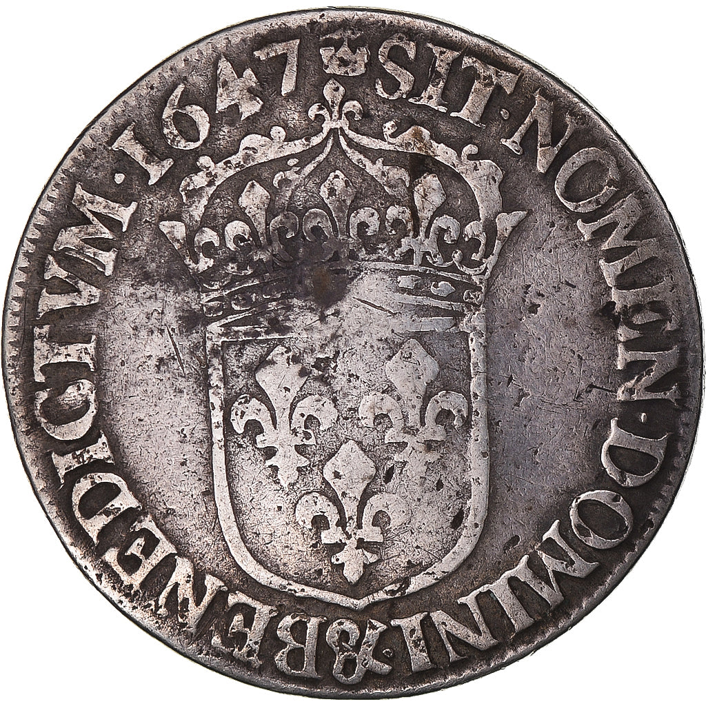 Monnaie, France, Louis XIV, 1/2 Écu à la mèche longue, 1647, Aix, TB+