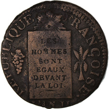Coin, France, Convention, Sol aux Balances, 1793, Dijon, EF(40-45), Métal de