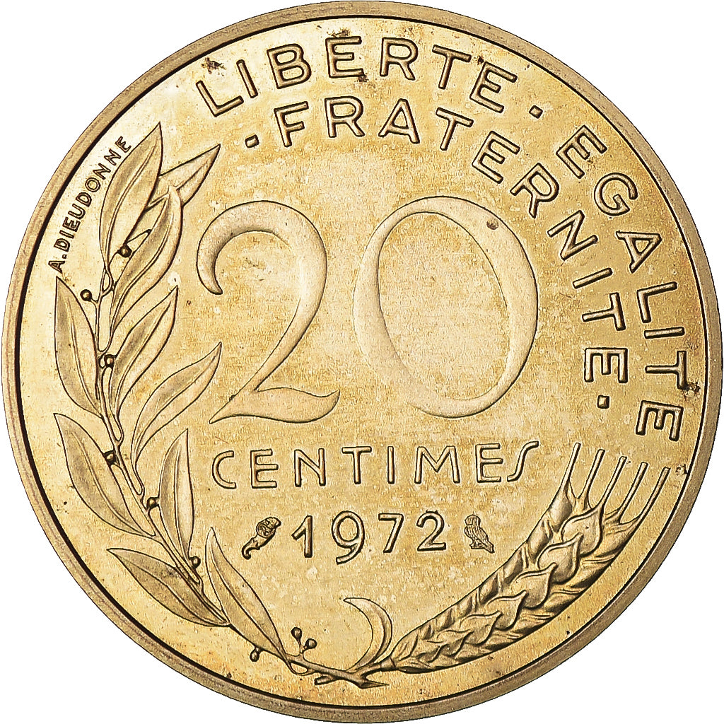 Moeda, França, Marianne, 20 Centimes, 1972, MS(65-70), Alumínio-Bronze