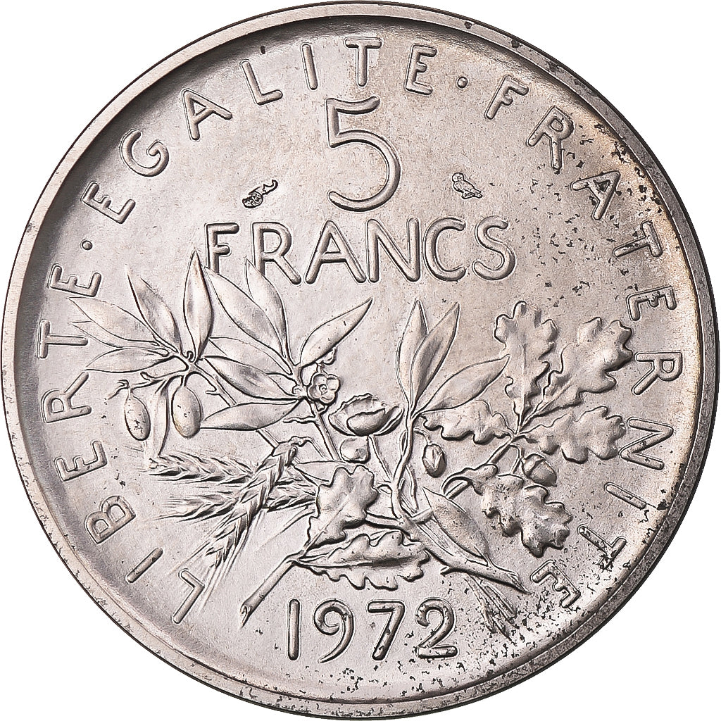 Moneda, Francia, Semeuse, 5 Francs, 1972, FDC, Níquel recubierto de cobre -