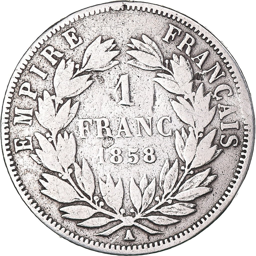 Coin, France, Napoleon III, Franc, 1858, Paris, VF(20-25), Silver, KM:779.1