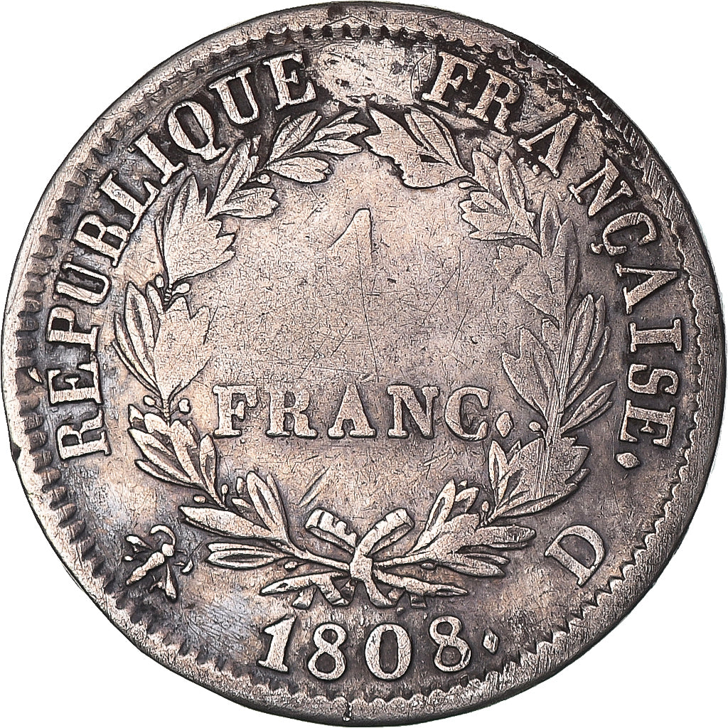 Coin, France, Napoleon I, Franc, 1808, Lyon, VF(30-35), Silver, KM:682.4