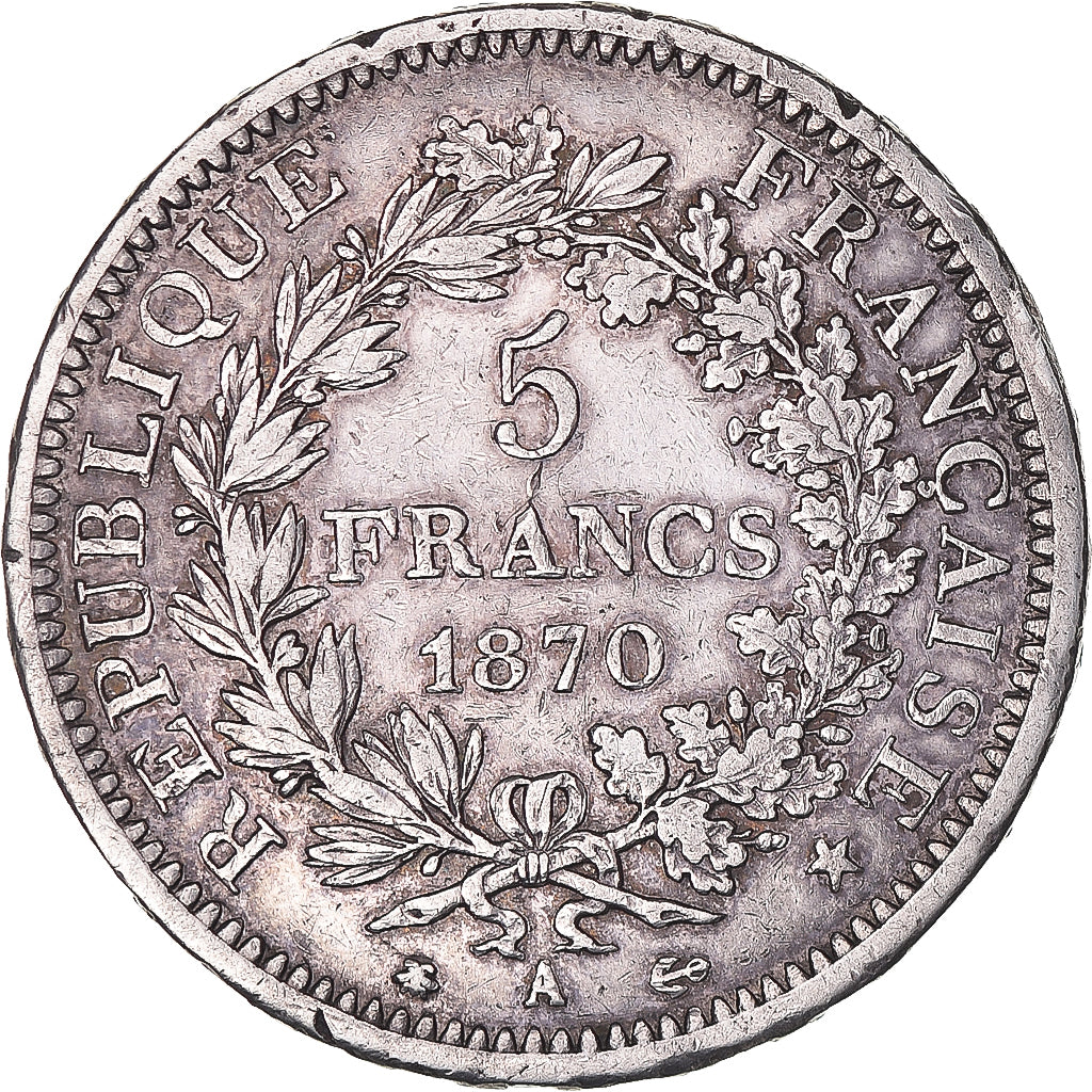 Moeda, França, Hercule, 5 Francs, 1870, Paris, Rara, EF(40-45), Prata