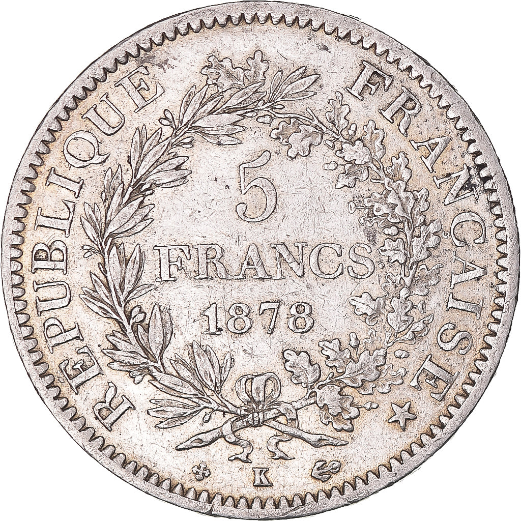 Moeda, França, Hercule, 5 Francs, 1878, Bordeaux, AU(50-53), Prata, KM:820.2