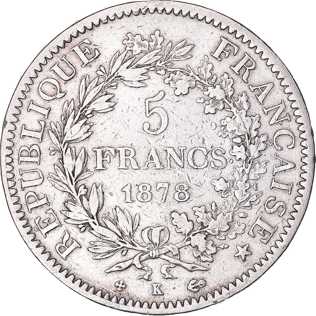 Moeda, França, Hercule, 5 Francs, 1878, Bordeaux, EF(40-45), Prata, KM:820.2