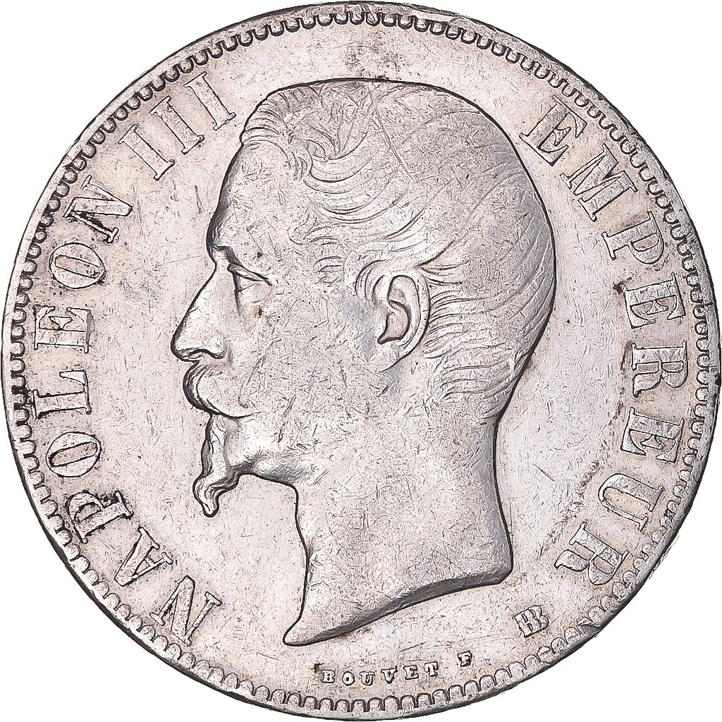 Munten, Frankrijk, Napoleon III, 5 Francs, 1855, Strasbourg, Rare, ZF+, Zilver