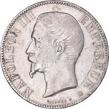 Munten, Frankrijk, Napoleon III, 5 Francs, 1855, Strasbourg, Rare, ZF+, Zilver