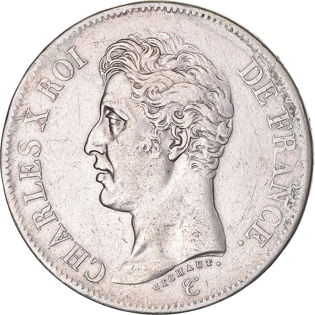 Moeda, França, Charles X, 5 Francs, 1826, Lille, AU(50-53), Prata, KM:720.13