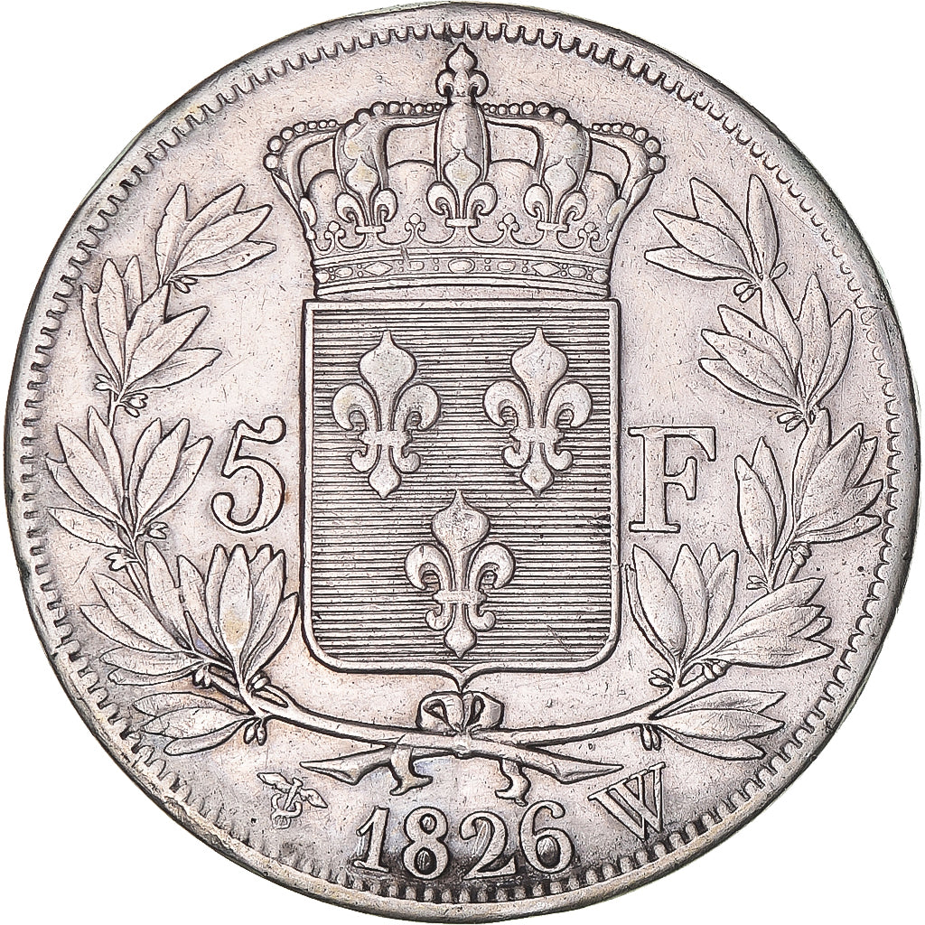 Moeda, França, Charles X, 5 Francs, 1826, Lille, AU(50-53), Prata, KM:720.13