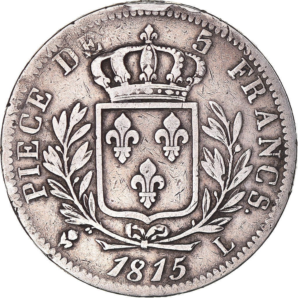 Munten, Frankrijk, Louis XVIII, 5 Francs, 1815, Bayonne, FR+, Zilver, KM:702.8