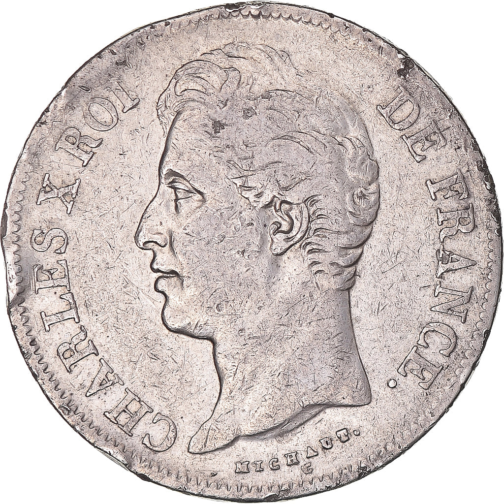 Moeda, França, Charles X, 5 Francs, 1827, Limoges, VF(20-25), Prata, KM:728.6