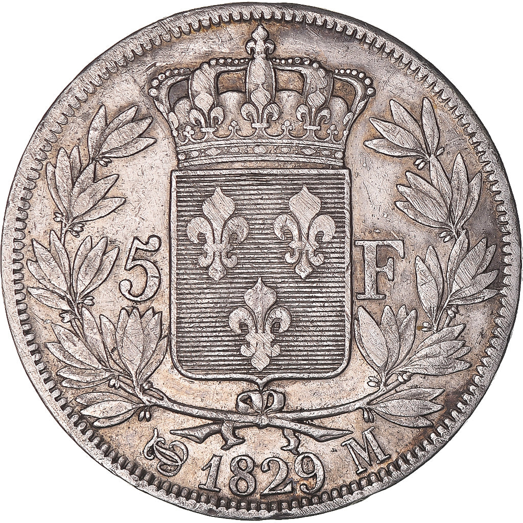 Moeda, França, Charles X, 5 Francs, 1829, Toulouse, VF(30-35), Prata, KM:728.9