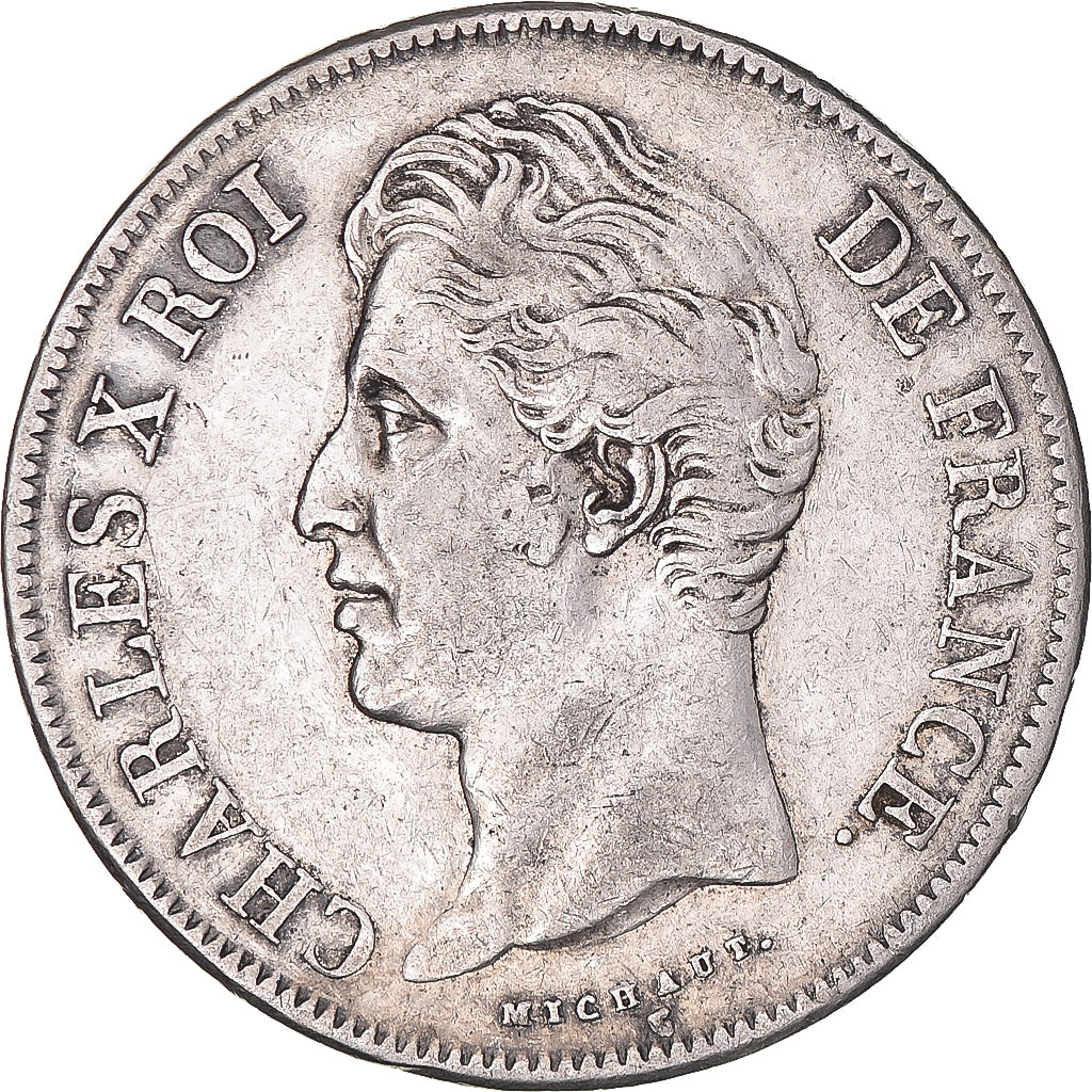 Moeda, França, Charles X, 5 Francs, 1828, Bayonne, EF(40-45), Prata, KM:728.8
