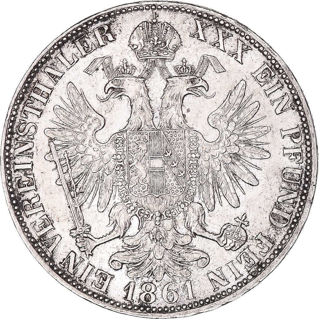 Moeda, Áustria, Franz Joseph I, Thaler, 1861, Vienna, AU(55-58), Prata, KM:2244