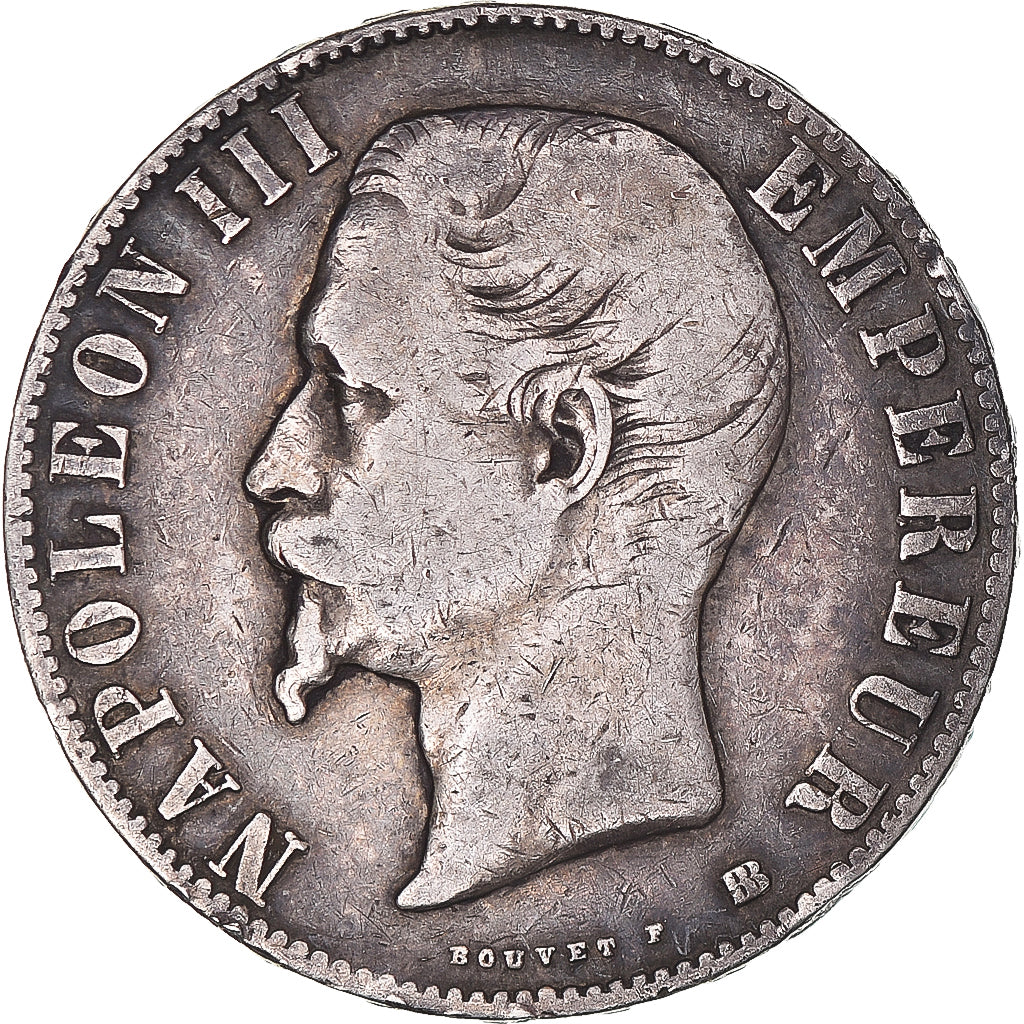 Moeda, França, Napoleon III, 5 Francs, 1855, Strasbourg, VF(30-35), Prata